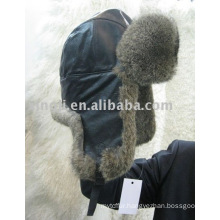 Rabbit fur hat with pig leather winter fur hat